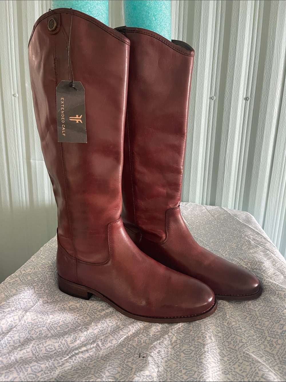 Frye Melissa Button Leather Boots - Mahogany Brown Extended Calf NEW size 9.5
